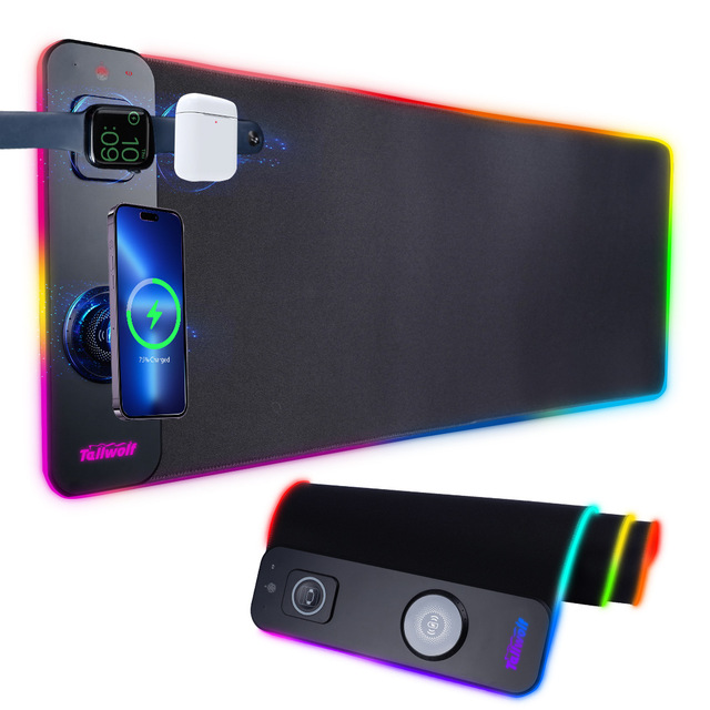 Customized 15W Rgb Wireless Charging Gaming Mousepad Fast Delivery Desktop Mat with Logo for Earbuds Iwatch-Factory Stock