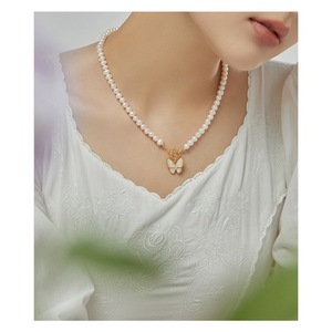 Collier en perles d'eau douce naturelles papillon français pour femmes, design tendance, coquille de niche, long, automne hiver, pull, diamant - Product Image 5