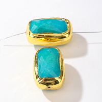 Perle de jade malaisien taille coussin, deux trous, plaqué or, ton turquoise, pour la fabrication de bijoux et la création de colliers