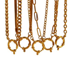 Collar de Cadena Cubana de Eslabones Ovalados de Acero Inoxidable con PVD de Oro de 18K, Antideslustre, al por Mayor, Joyería de Moda para Mujer - Product Image 1