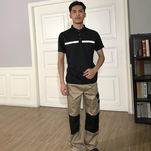 Chemises polo noires à manches courtes et logo personnalisé pour hommes, uniforme de travail pour l'été, réception d'hôtel, vêtements de travail de sécurité, longueur normale - Product Image 1