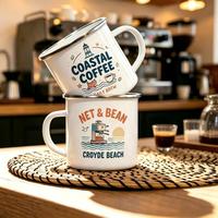 Mug en émail personnalisé avec logo, mug de camping en acier émaillé à rebord roulé, tasse vierge pour sublimation, idéal pour les cadeaux promotionnels d'entreprise
