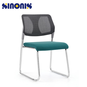 Silla de oficina moderna Sinonis con estructura de acero, base fija en forma de arco, asiento de malla y respaldo de plástico para estudiantes, reuniones y conferencias. - Product Image 3