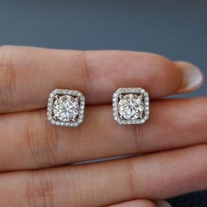 阿里巴巴珠宝厂家批发经典高档方形S925银硅石细耳钉吊船 - Product Image 3