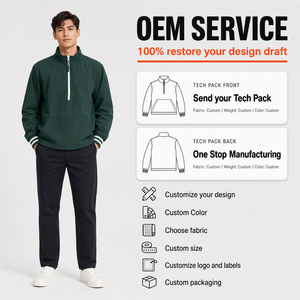 Wholesale Quarter <b>Zip</b> Pullover <b>Jacket</b> <b>Men</b> Poly Cotton Blend <b>Half</b> <b>Zip</b> Windbreaker Anorak Kangaroo Pocket Outdoor Casual - Product Image 1