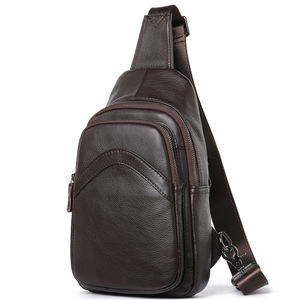 <span class=keywords><strong>Bolso</strong></span> de pecho Vintage de moda para hombres Cuero de vaca genuino Cremallera Casual Deportes Crossbody <span class=keywords><strong>Bolso</strong></span> de hombro - Product Image 3
