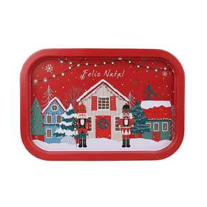 Vassoio Rettangolare in Metallo con Motivo Natalizio, per Servire Cibo e Snack, Decorativo per Feste e Festività - Product Image 6