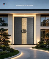 Porte d'entrée principale double en alliage d'aluminium de style européen, motif nuage gaufré, de luxe, pour villa, entrée sécurisée battante pour hôtel