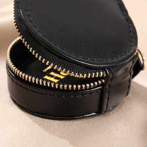 Boîte à bijoux ronde en velours avec fermeture éclair, organisateur de bijoux, mini étui en cuir personnalisé avec logo pour collier, boucles d'oreilles, bracelet - Product Image 3