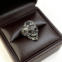 Bague Totem Multi-Têtes de Mort Rétro, Bague Statement Gothique pour Motard en Acier Inoxydable Argent Vieilli
