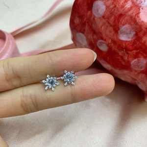 Dylam Wholesale Hypoallergenic 925 Sterling Silver <strong>Frozen</strong> Winter Snowflake <strong>Earrings</strong> Adorned with Aqua Cubic Zirconia for Women - Product Image 4