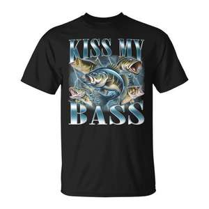 T-shirt Kiss My Bass Fishing per pescatori di persici, maglietta grafica nera da uomo - Product Image 1