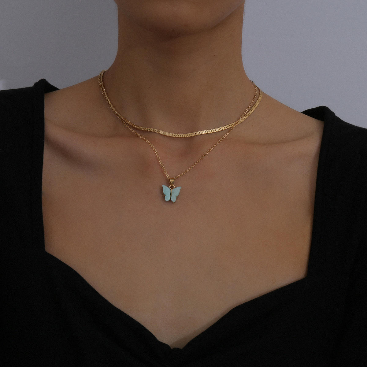 Fancy Acrylic Butterfly Earring Set Necklace Female Flat Sanke