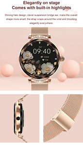 Montre connectée en acier pour femmes avec suivi <span class=keywords><strong>de</strong></span> la santé, entraînement respiratoire, réponse aux appels SOS, écran AMOLED, batterie 180 mAh, étanche IP68 et calculateur <span class=keywords><strong>de</strong></span> santé - Product Image 3