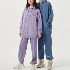 Ensemble de survêtement vintage décontracté gris uni en molleton bouclette pour femme, pull et pantalon de jogging, vente en gros - Product Image 5