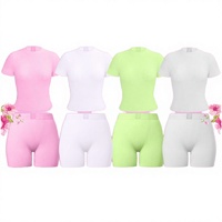 Ensemble 3 pièces décontracté d'été personnalisé pour femme en coton modal, avec crop tops tube et shorts de sport plissés au-dessus du genou