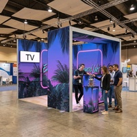 Stand d'exposition modulaire en aluminium en forme de L de 10x10 pieds avec éclairage périphérique, support TV et comptoir d'accueil