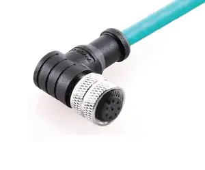 AMSONE Custom M12 Pre-molded Cable Connector Female Contacts 8 Solder Connection A Code Right Angled IP67