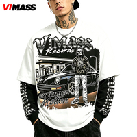 T-shirt en coton épais surdimensionné à superposition avec motif en strass pour marque streetwear, commandes personnalisées en gros OEM ODM