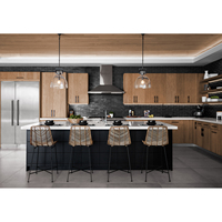 Meubles de cuisine complets personnalisés populaires avec îlot, style moderne, en placage de bois, armoires de cuisine automatiques, comptoir en quartz