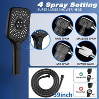Ensemble de douche simple de style américain noir mat, pomme de douche à main pressurisée à 3 fonctions, économiseur d'eau, arroseur de 12 pouces