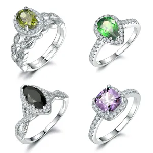 戒指珠宝女性承诺无光泽彩色锆石钻石戒指925纯银订婚结婚戒指