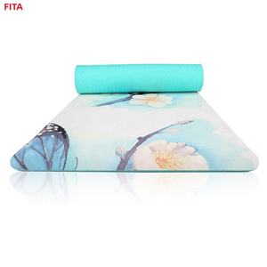 FITA OEM – grand tapis de Yoga haute densité, <span class=keywords><strong>2</strong></span> <span class=keywords><strong>couches</strong></span>, antidérapant, LOGO imprimé personnalisé, épaisseur de 6mm, tapis de Yoga en daim TPE - Product Image 1