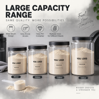 Grand récipient en PET pour protéines en poudre, pot en plastique à large ouverture avec couvercle pour suppléments sportifs, emballage en vrac, vente en gros