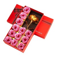 Groothandel Valentijnsdag Kunstmatige Gouden Rozen Bloemen Handzeep Bloemen Cadeaubox