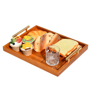 Juego de 2 bandejas otomanas de madera de grado alimenticio para servir desayuno rústico bandeja de madera con posavasos - Product Image 1