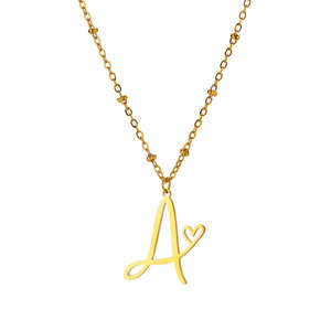 Collar de acero inoxidable chapado en oro de 18 quilates MW <span class=keywords><strong>Go</strong></span> Party, resistente al agua, sin deslustre, colgante de corazón con 26 letras, joyería de moda - Product Image 5