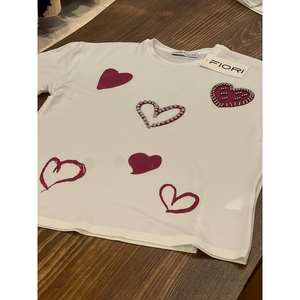 T-shirt imprimé pour femme Fiori, 100% coton jersey, respirant, manches régulières, motif cœur - Product Image 2