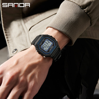 Reloj Deportivo SANDA 2156 para Hombre, Caja Cuadrada, Resistente al Agua 5BAR, Correa de Goma, Repetidor, Esfera Grande, Reloj Digital LED