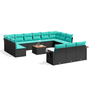 Black Poly Rattan Patio <b>Sofa</b> <b>Set</b> With Cushions For Garden Outdoor Furniture Contemporary Design - Product Image 1