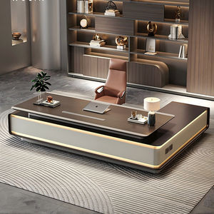 مكتب تنفيذي فاخر وعصري، مكتب مدير تنفيذي بسيط مع خزانة تخزين، تشطيب لامع أو قشرة خشبية - Product Image 1