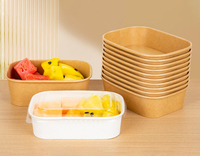 Boîtes alimentaires rectangulaires jetables, recyclables, en papier kraft, micro-ondables, écologiques, personnalisables, résistantes à l'eau