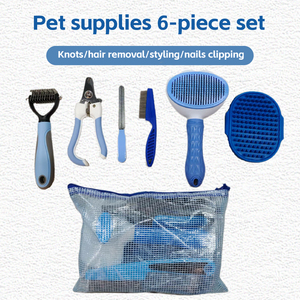 6 in 1 kit per la pulizia degli animali domestici per la pulizia dei peli di cane <span class=keywords><strong>pettine</strong></span> <span class=keywords><strong>a</strong></span> nodo aperto spazzola per massaggi da bagno per cani tagliaunghie - Product Image 2