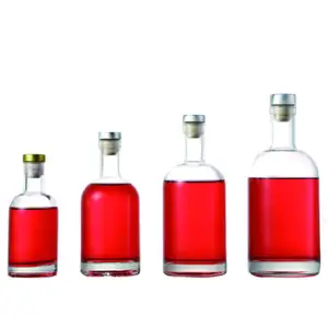 Factory Can Customize Super Flint Glass Bottle 375ml 500ml 700ml 750ml 1000ml Vodka Spirit Round Glass Bottle With Cork