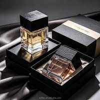 Flacon de parfum carré en verre transparent de luxe avec bouchon en bois noir, logo personnalisé, flacon de parfum vide, coffret cadeau assorti pour champagne