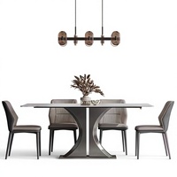 Ensemble de table à manger en pierre frittée italienne grise, luxe moderne, acier inoxydable doré, réglable, 6 places, rectangulaire, appartement