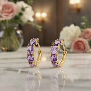 Orecchini a Cerchio E2775 in Oro con Ametiste Incastonate, Gioielli Classici da Donna - Product Image 2