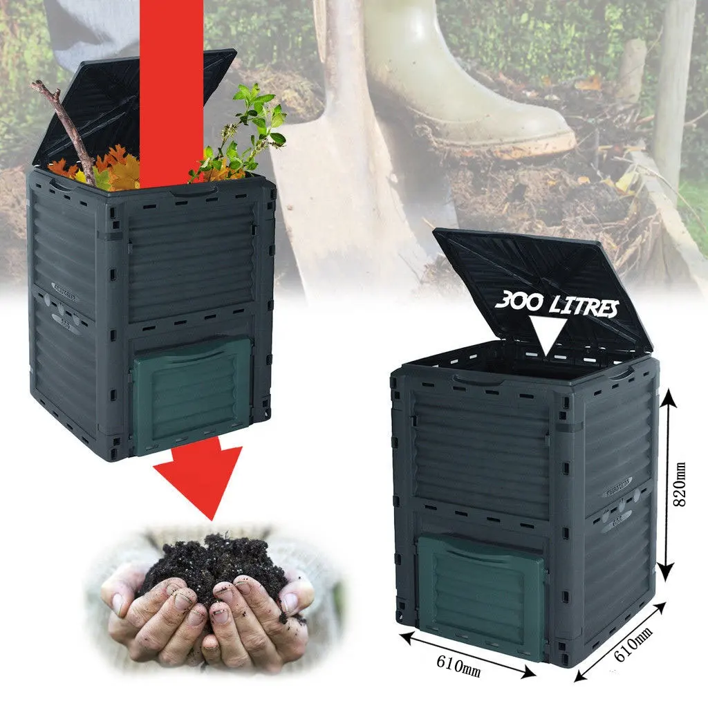 300L bahçe dayanıklı plastik kompostlama Bin geri dönüşüm bahçe kompost Bin
