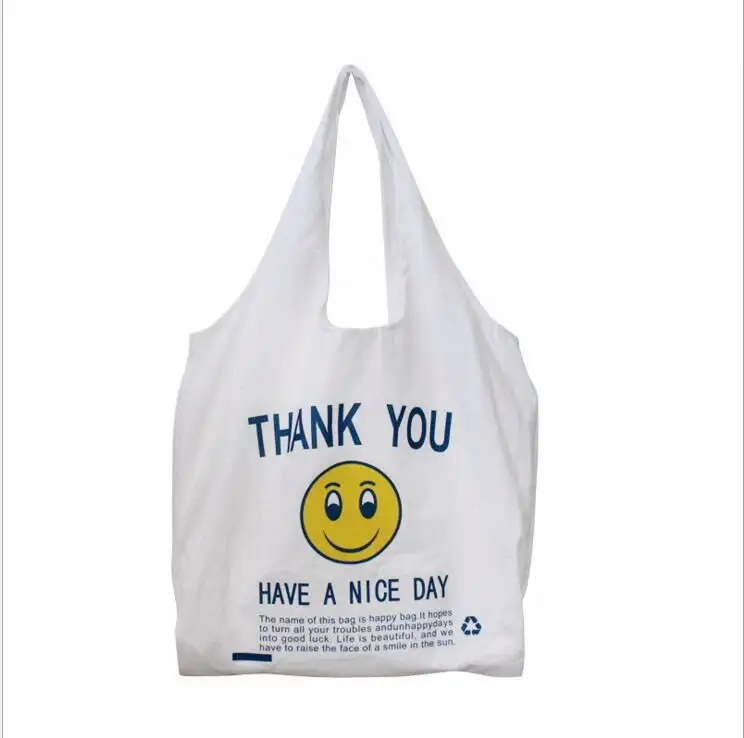 CVP-Chaleco personalizado con estampado de cara sonriente, mezcla de algodón y lino, bolsa de mano de hombro más grande, bolsa de compras