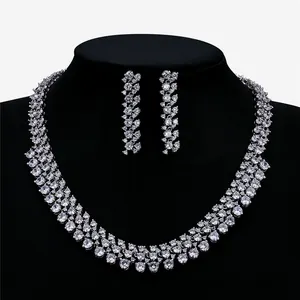 YSset-323 xuping Set Perhiasan anting dan kalung batu zirkon desain mewah untuk wanita kalung tenis