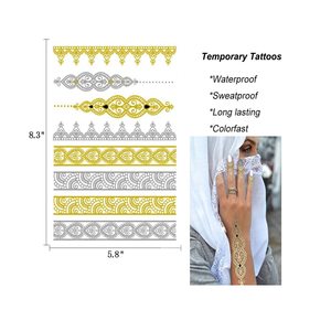<span class=keywords><strong>Tatuaggi</strong></span> metallici temporanei oro argento luccichio <span class=keywords><strong>disegni</strong></span> gioielli <span class=keywords><strong>tatuaggi</strong></span> henné <span class=keywords><strong>per</strong></span> le donne - Product Image 2
