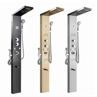 Panneau de douche intelligent avec ensemble de douche intégré, pommeau de douche multifonction, sortie d'eau LED, fixation murale, design moderne, finition brossée effet pluie