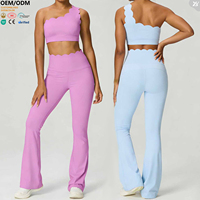 Conjuntos Deportivos YBW5045+LBC5045 con Diseño Floral, Top de Un Hombro, Leggings Cómodos para Gimnasio, Yoga y Ejercicio
