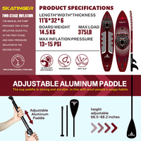 Planche de SUP gonflable Tiger en PVC+EVA+Drop Stitch, poids 10-18KG, avec aileron, pagaie, sac et pompe pour le surf en vagues