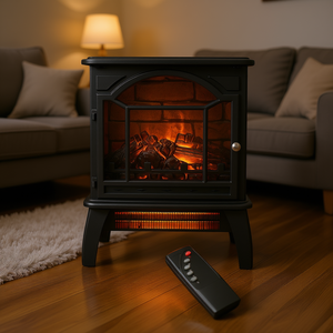 Poêle électrique avec foyer 3D de 18 pouces, chauffage infrarouge au quartz 1500W, autoportant avec télécommande - Product Image 2