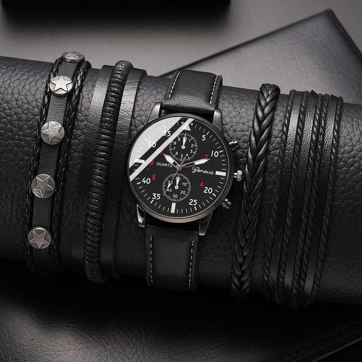Men s Multiple Sport Business Quartz Watch Set Fashionable Stainless Steel Band 30mm Dial Chronograph LED Features